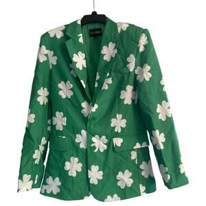 NWOT happyhour Saint Patrick's Day Green Blazer Shamrocks Shoulder Pads Size S